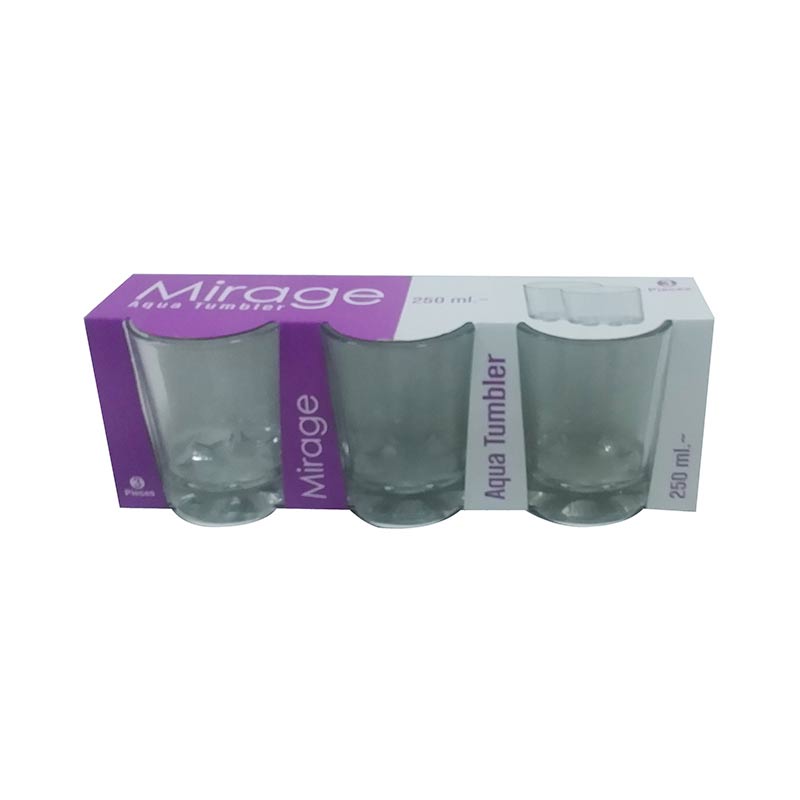 GLASS DRINKING 250ML 3PCS MIRAGE AQUA
