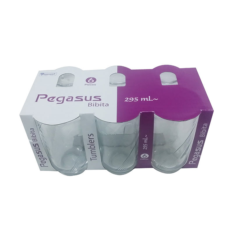 GLASS DRINKING 295ML 6PCS PEGASUS BIBITA