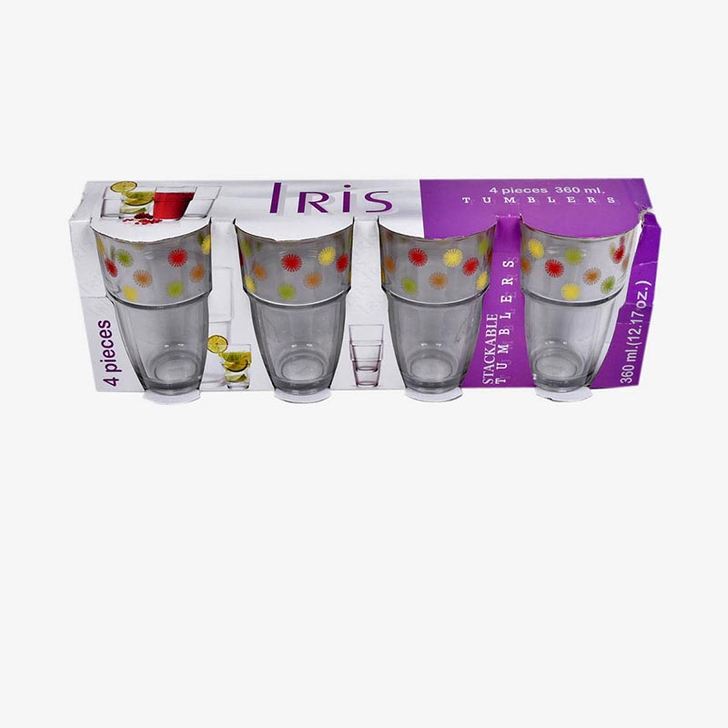 GLASS DRINKING 360ML 4PCS IRIS TUMBLER