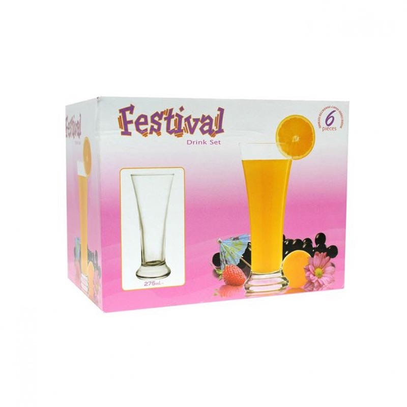 GLASS DRINKING 275ML 6PCS FESTIVAL