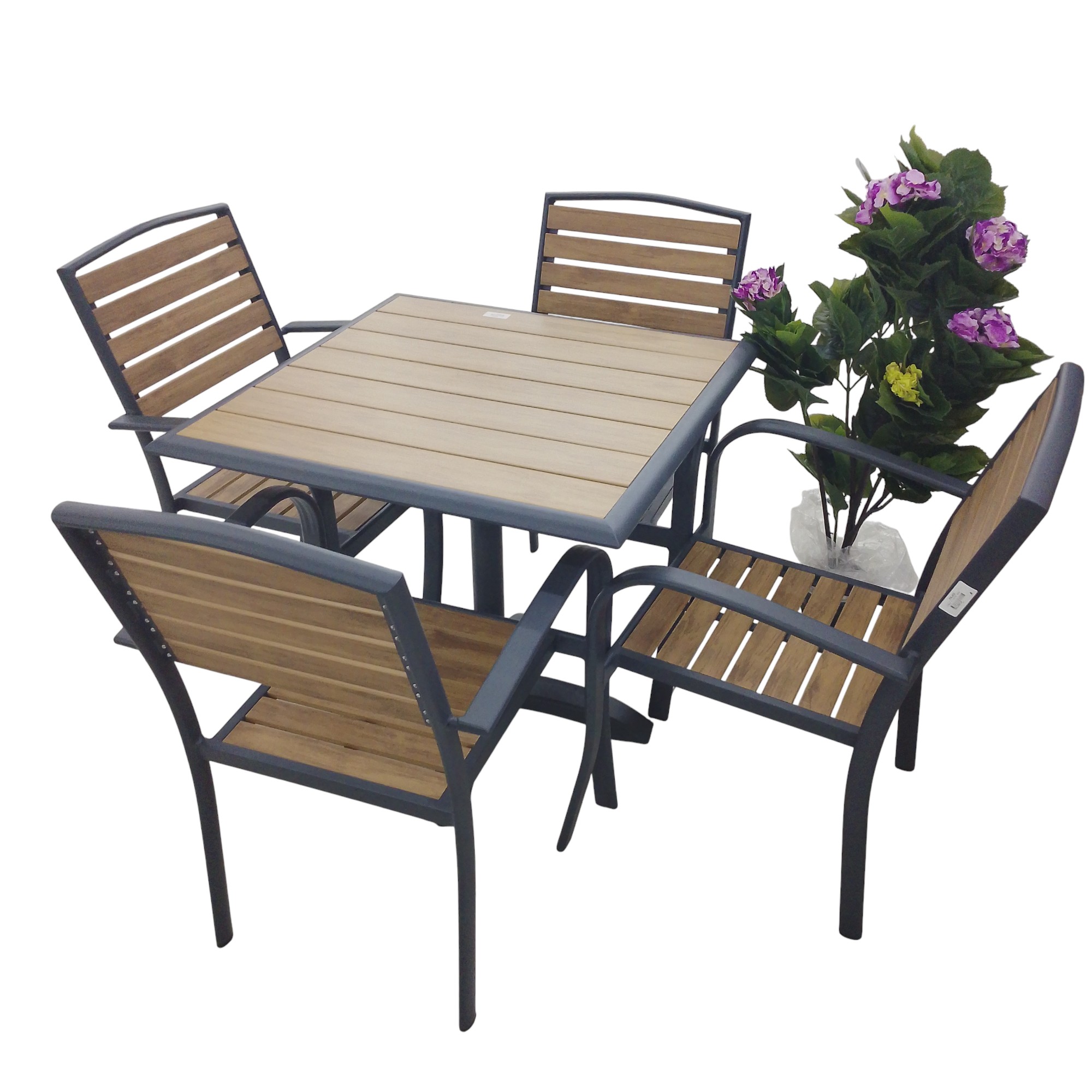 1TABLE 4 CHAIRS 80X80CM DARK GREY