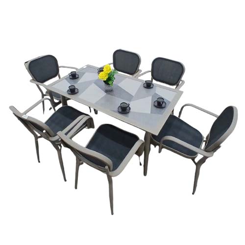 1TABLE 6 CHAIRS 150X90CM DARK GREY
