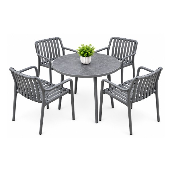 4CHAIRS W 1TABLE DARK GREY ROUN