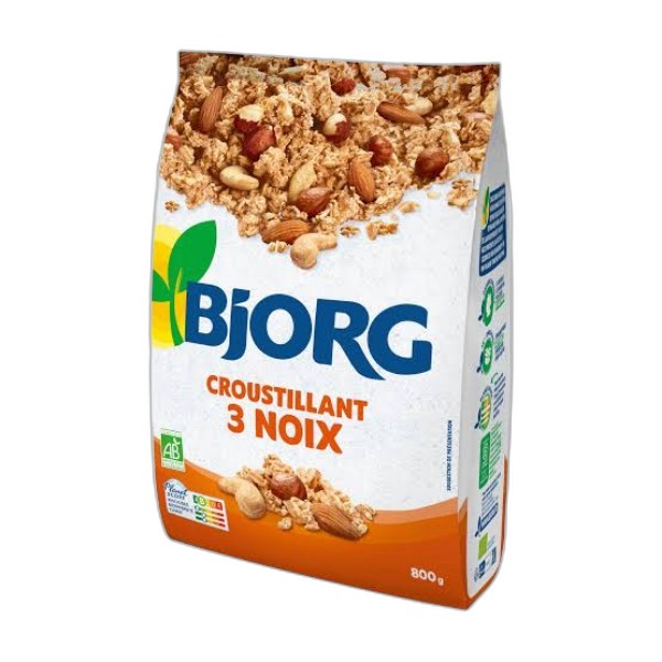 BJORG CRUNCHY CEREAL 3 NUTS HAZLNTALMDCASHEW 450G