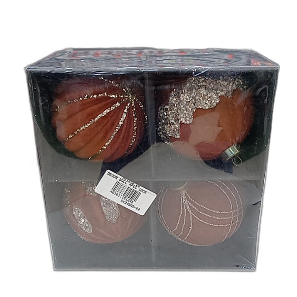DECOR BALL 4PCS 10CM BROWN