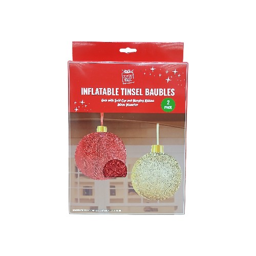UBL INFLATABLE TINSEL BAUBLE 30CM 2PK ASST