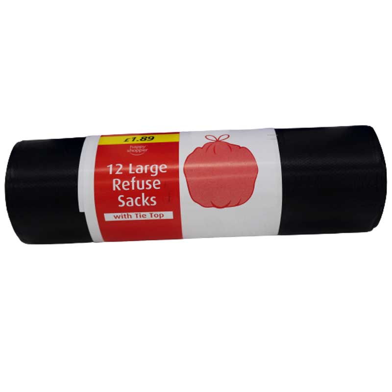 LARGE REFUSE SACKS 12 BAGS HAPPY SHOPPER
