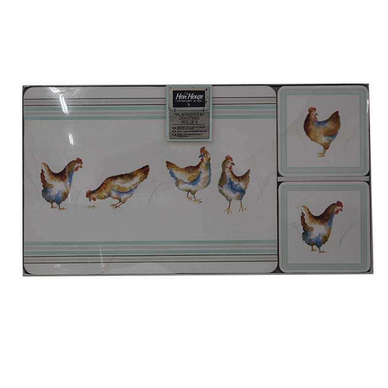 PLACE MAT COASTER SET 4PCS HEN PRINT
