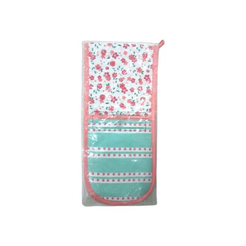 OVEN GLOVE DOUBLE BLUE/PINK DITSY DESIGN KITCHEN C