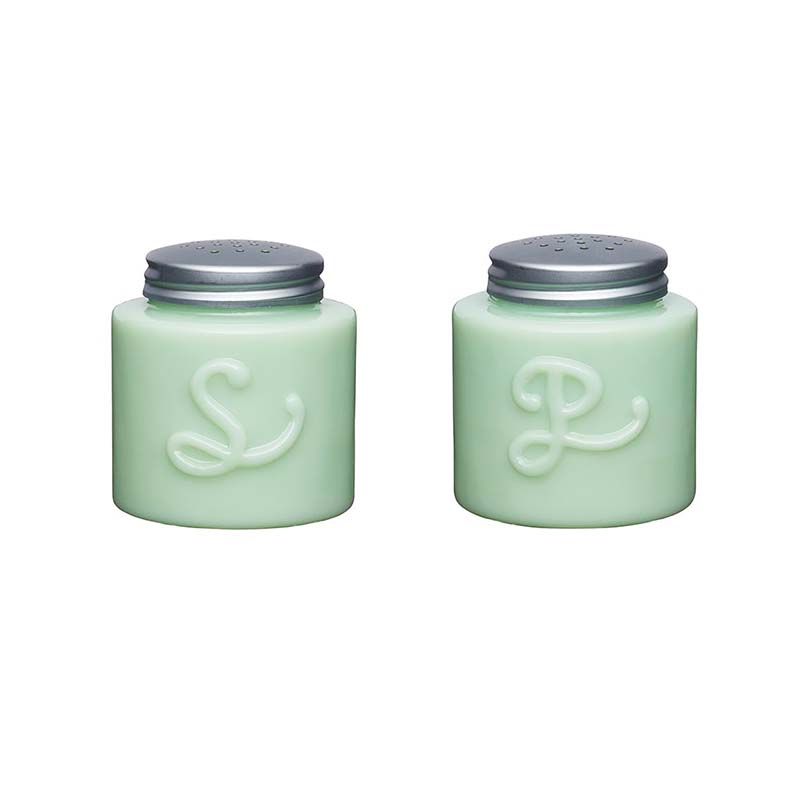 SALT AND PEPPER GREEN GLASS