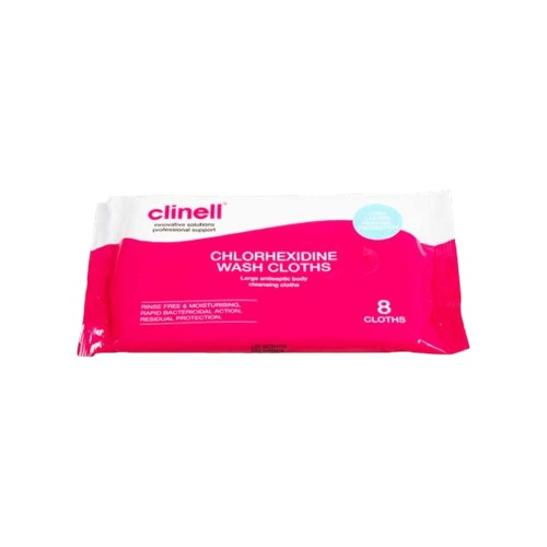 CLINELL CHLORHEXIDINE WASH CLOTHS 8 SHEETS