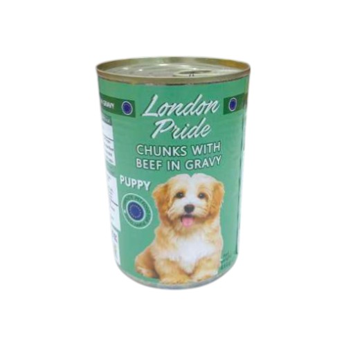 LONDON PRIDE PUPPY CHUNKS W BEEF IN GRAVE  410G