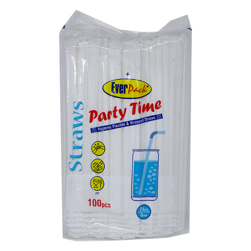 STRAWS PARTY TIME 100PCS EVERPACK