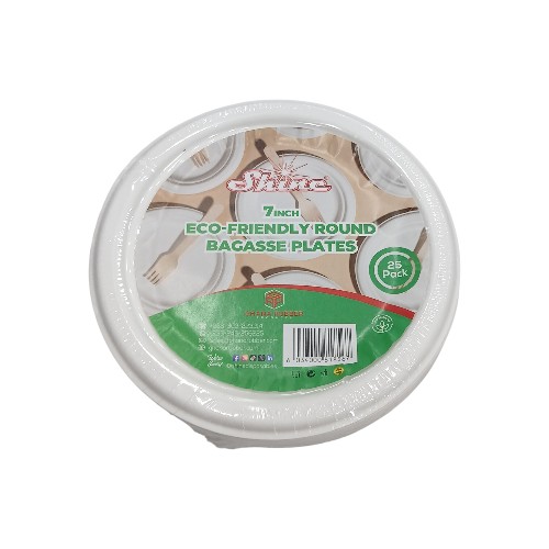 SHINE BAGASSE PLATES 7IN 25PC