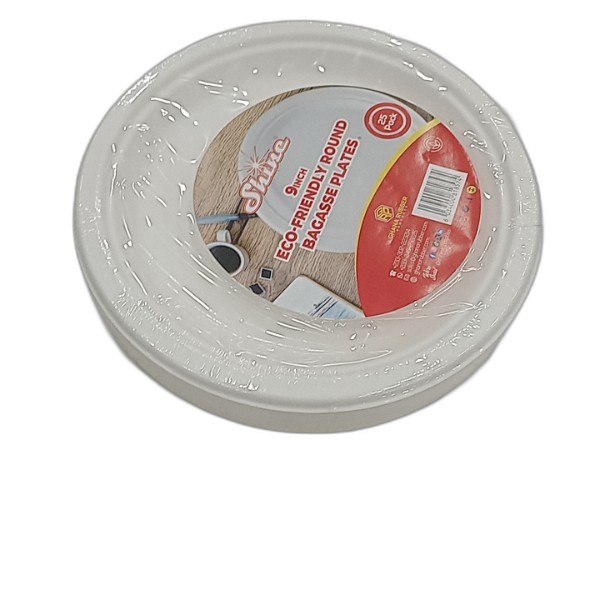 SHINE BAGASSE PLATES 9IN 25PC