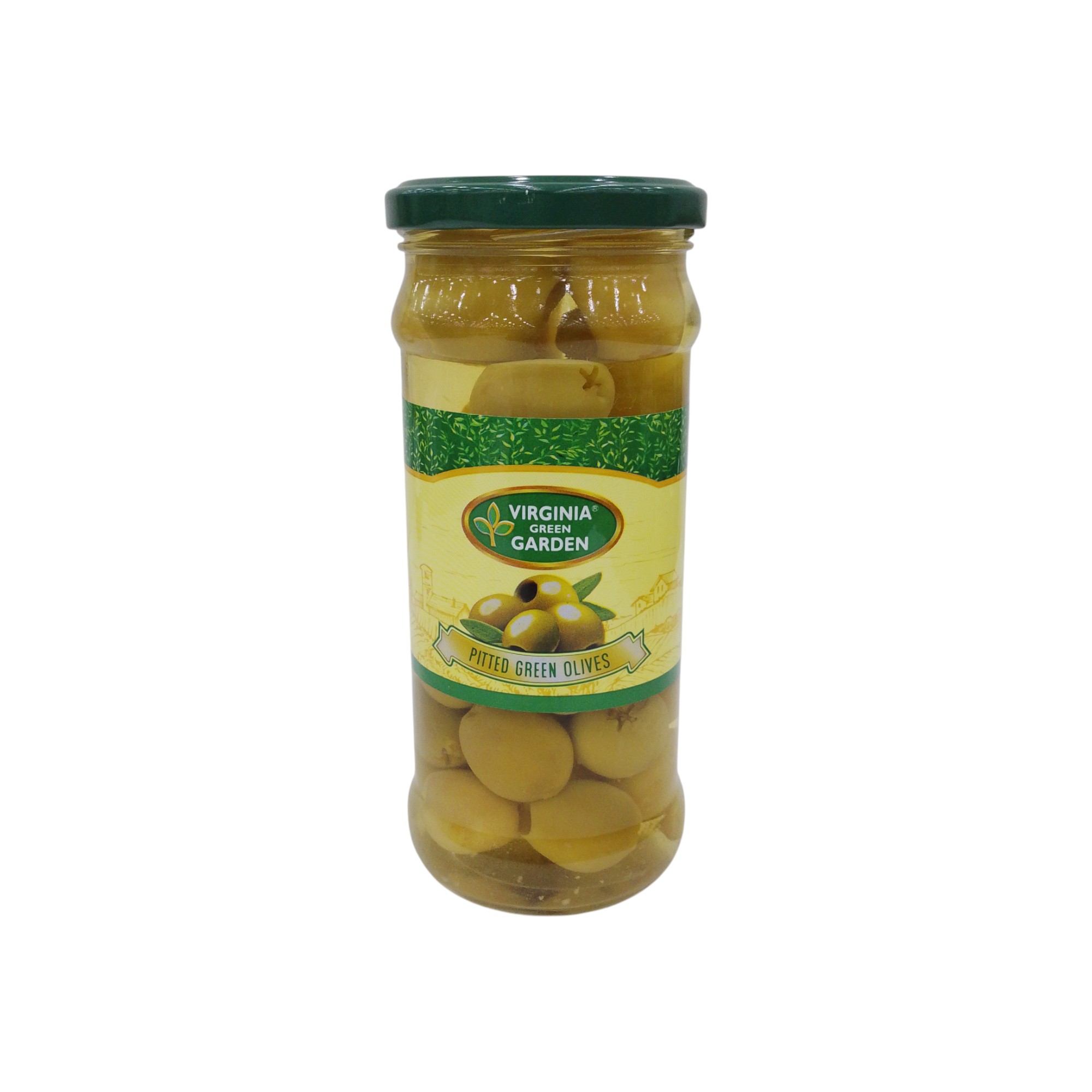 VIRGINIA GR. GAR. PITTED GREEN OLIVES 340G