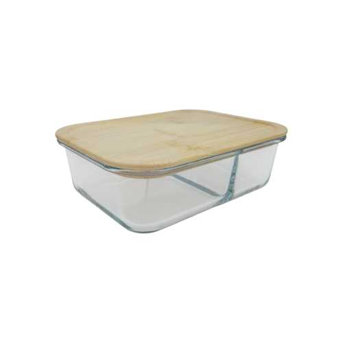 DANNYHOME GLASS CRISPER RECT 1500ML-BAMBOO