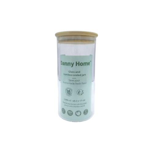 DANNYHOME GLASS STORAGE JAR 1000ML W BAMBOO LID
