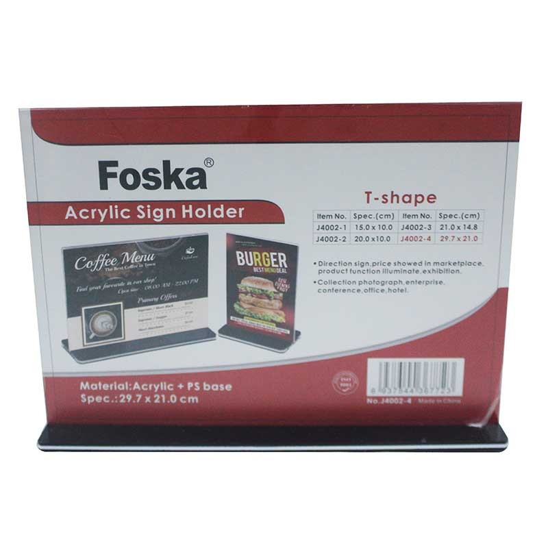 SIGN HOLDER FOSKA ACRYLIC 15X10CM J4002-1
