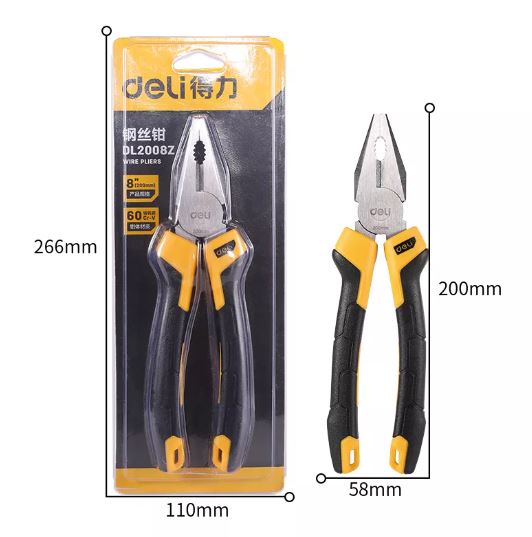 DELI COMBINATION PLIERS 8 INCH YW-BK