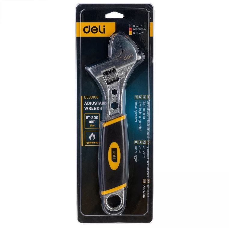 DELI ADJUSTABLE WRENCH 8INCH-200MM YW-BK