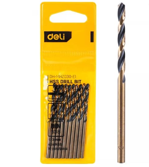 DELI HSS DRILL BIT 3MM YW PACK OF 10
