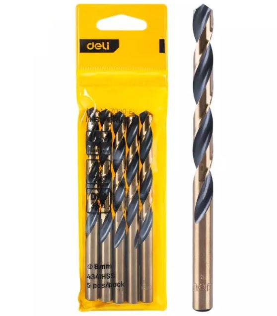 DELI HSS DRILL BIT 8MM YW PACK OF 5
