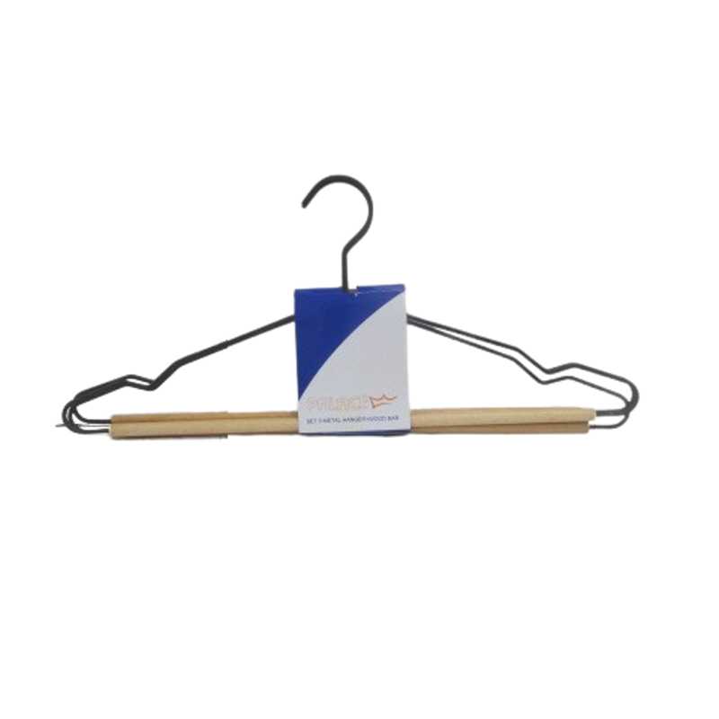 HANGERS METAL W WOODEN BAR BLACK 3PCS