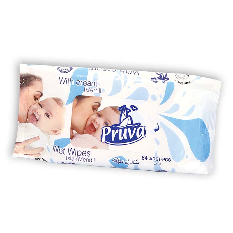 WET WIPES WITH CREAM (WITHOUT LID) 64 PCS PRUVA