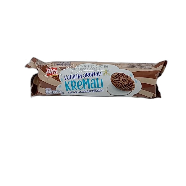 BIFA VANILLA CREAM COCOA SANDWICH BISCUIT 60G