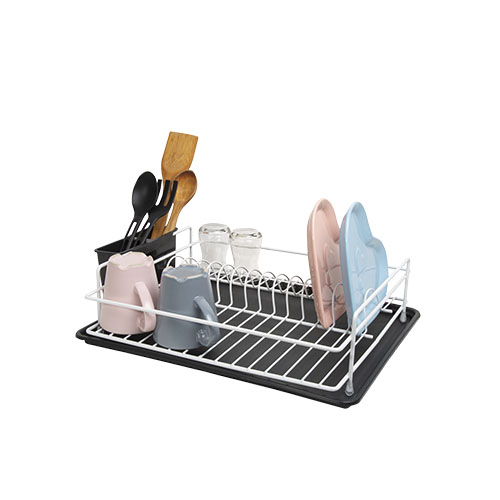 PERILLA DISH DRAINER W CUTLURY HOLDER WHITE