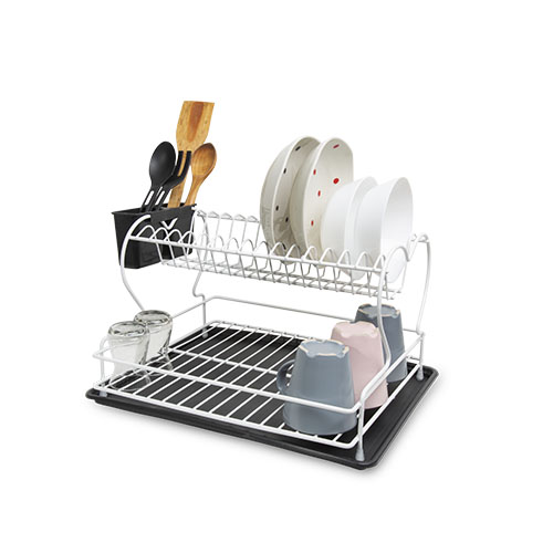 PERILLA DISH DRAINER W CUTLURY HOLDER 2 TIER WHITE