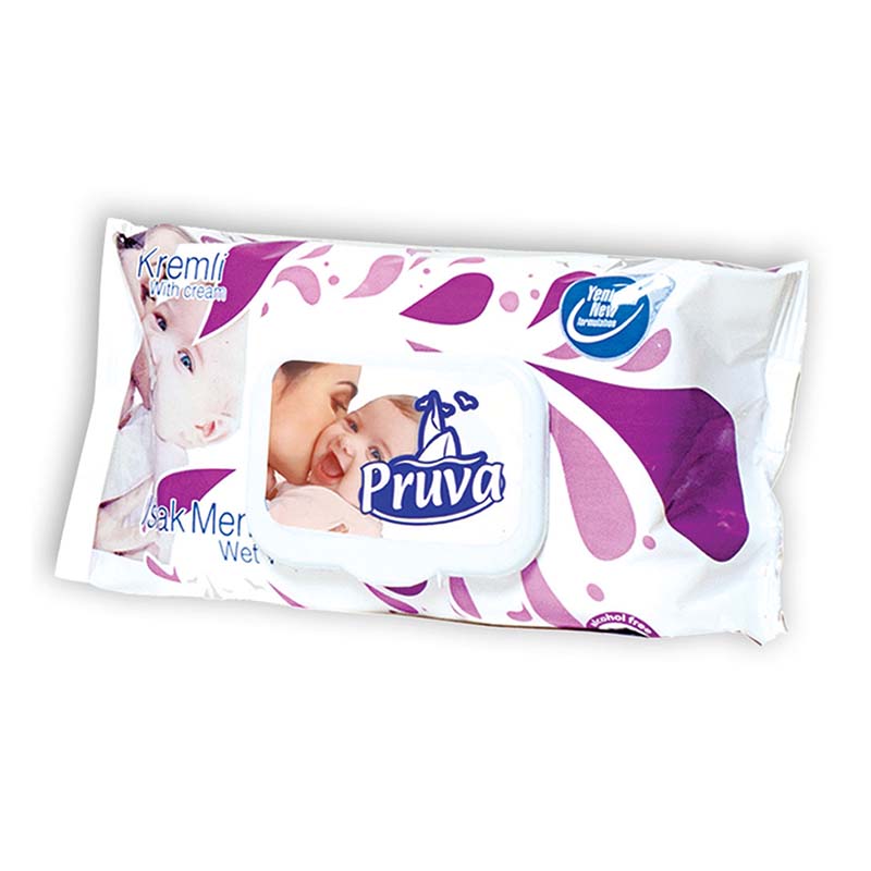 PRUVA WET WIPES WITH CREAM (WITH LID)  72 PCS