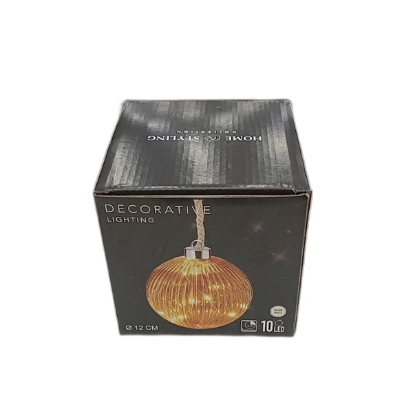 HANGING LED BALL 12CM BROWN