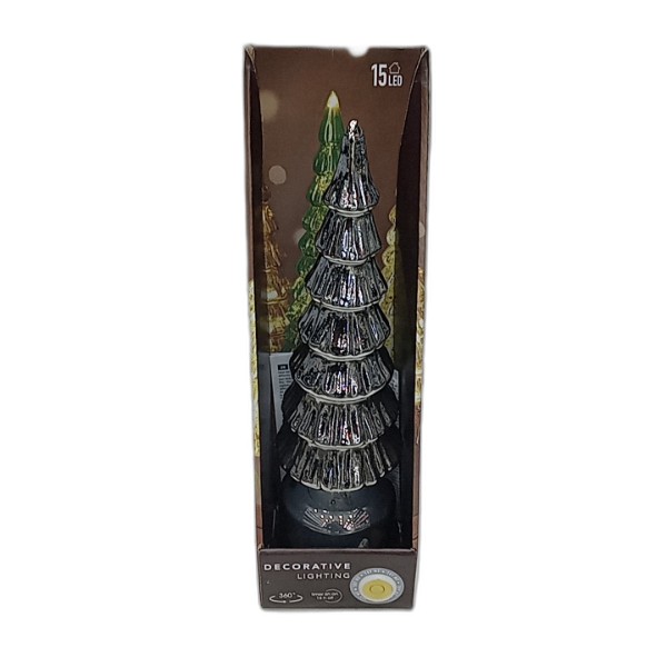 LED GLASS TREE 36CM SMOKE