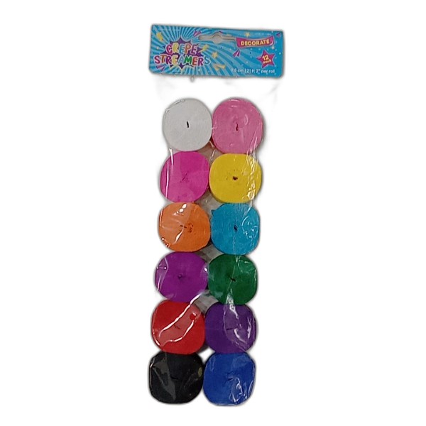 UBL CREPE STREAMERS SOLID COLORS 12 PACK