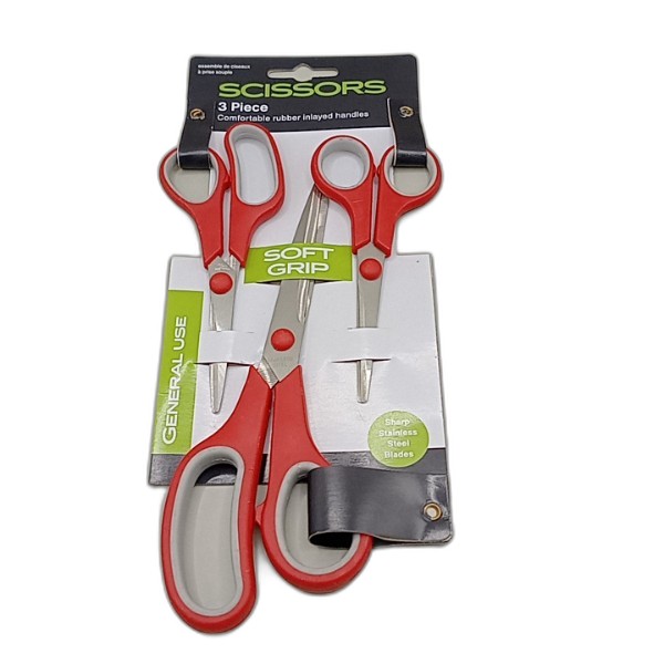 UBL SCISSORS SOFT RUBBER GRIP 3 PACK ASSORT