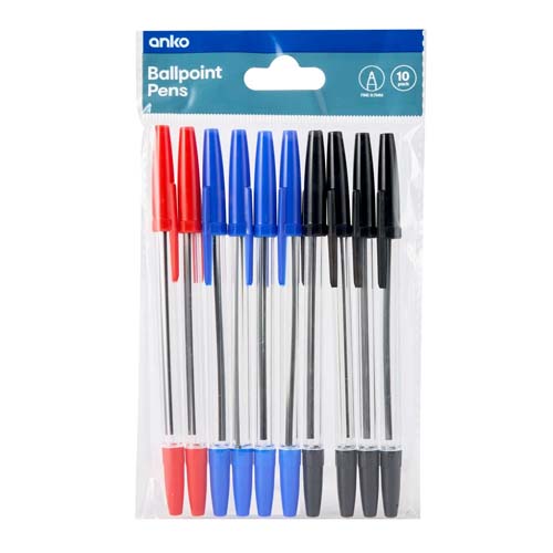 UBL BALLPOINT PENS 10 PACK 3 COLORS