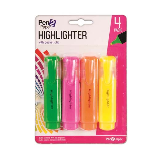 UBL HIGHLIGHTERS 4 PACK ASSORT