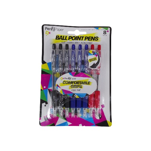 UBL BALLPOINT PENS SOFT GRIP 8 PACK 3 COLORS