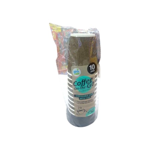 UBL DISPOSABLE COFFEE CUPS W LIDS 10 PACK