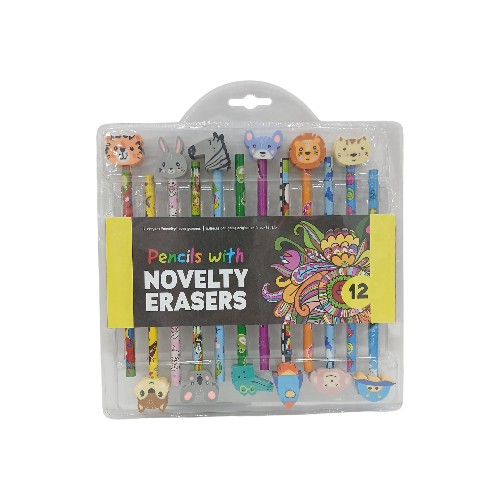 UBL PENCILS W NOVELTY ERASER 12 PACK 2 DESIGNS