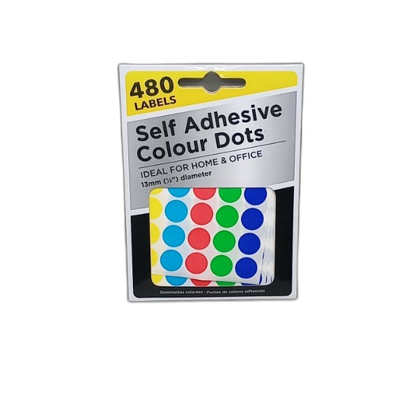 UBL SELF ADHESIVE COLOR DOTS 480 PACK