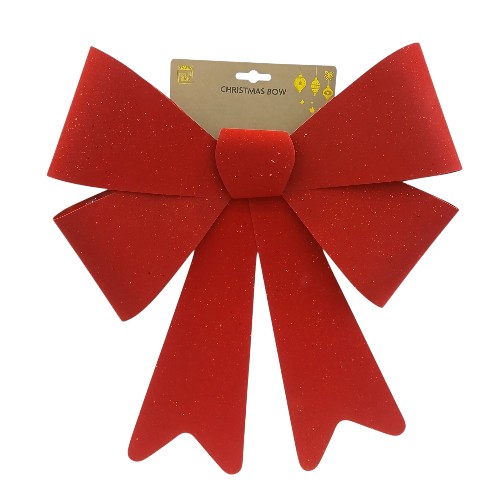 UBL FLOCKED BOW RED GLITTER 38X50CM