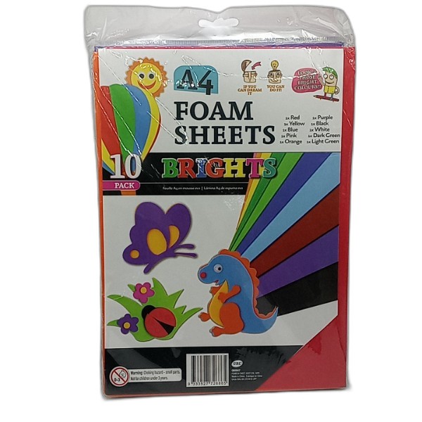 UBL EVA A4 SHEET 10 PACK ASSORT COLORS